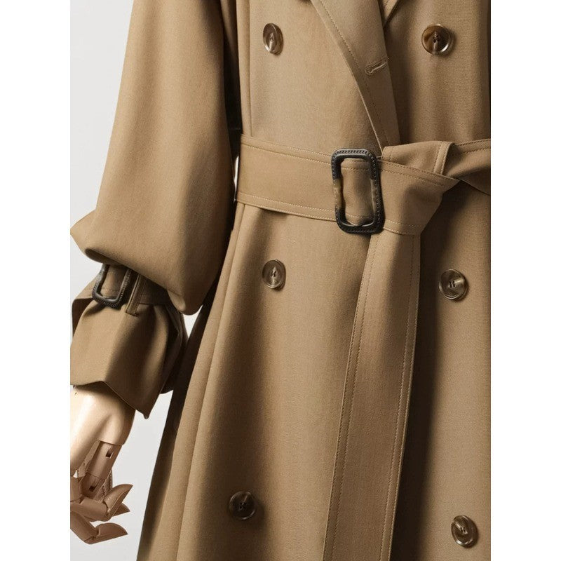 Damen Doppelreihiger Trenchcoat mit Taillengürtel und Ballonärmeln Drune