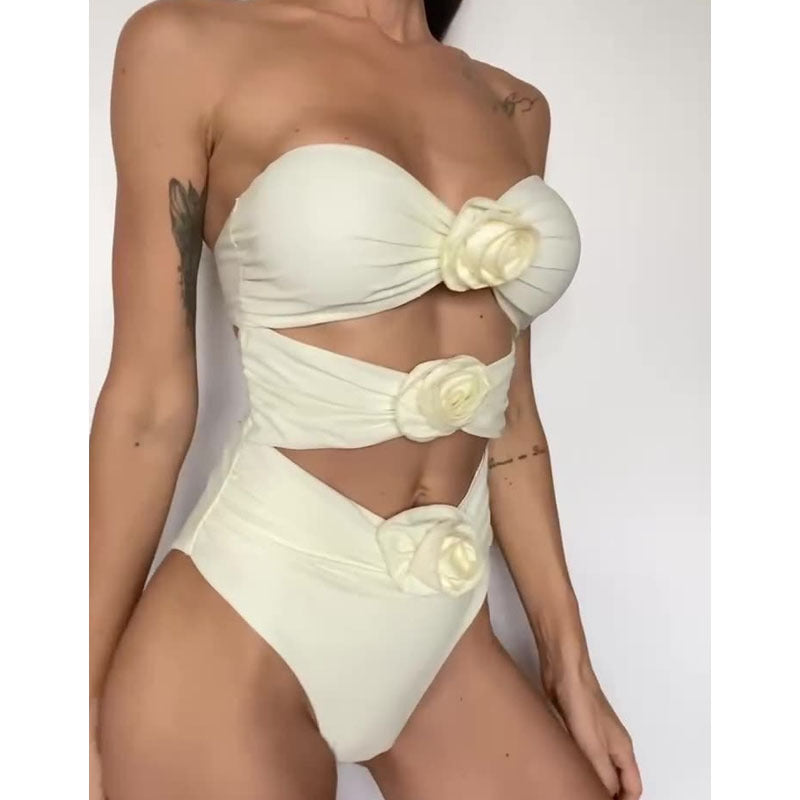 Damen Cut-Out Bikini mit dekorativen Blütenakzenten Drune