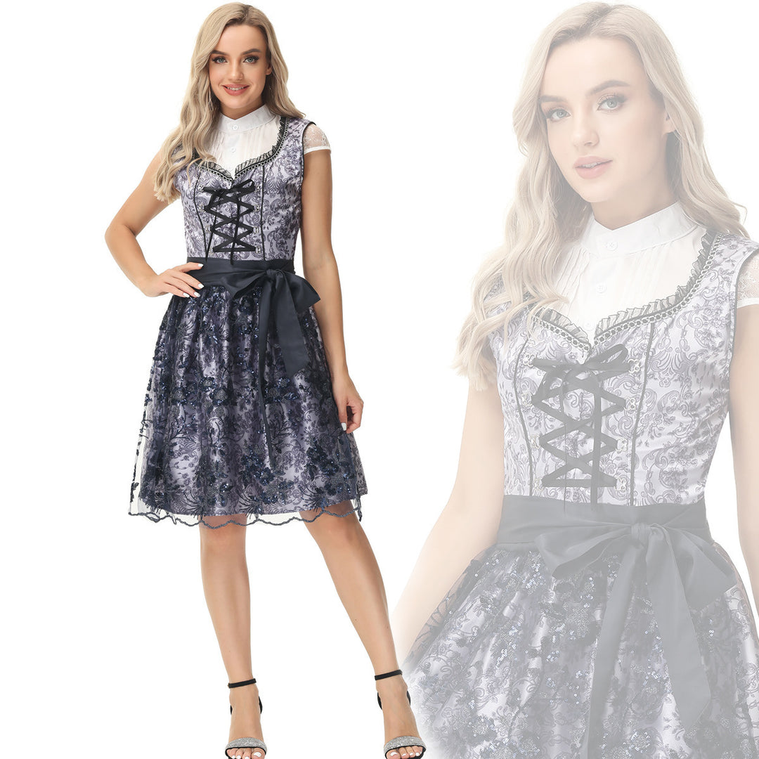 Damen nan elegantes Dirndlkleid mit geschnürter Miederfront und Spitzenüberrock Drune