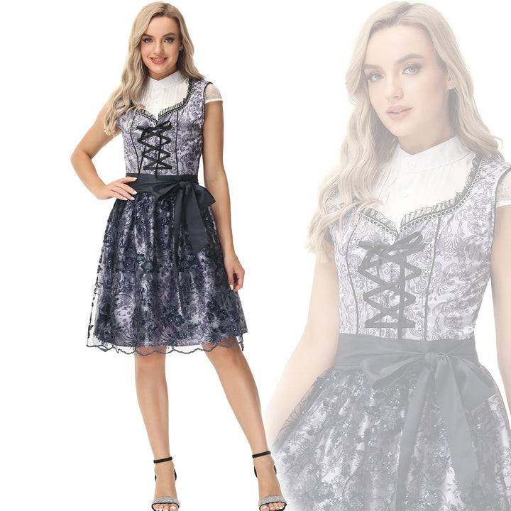 Damen nan elegantes Dirndlkleid mit geschnürter Miederfront und Spitzenüberrock Drune
