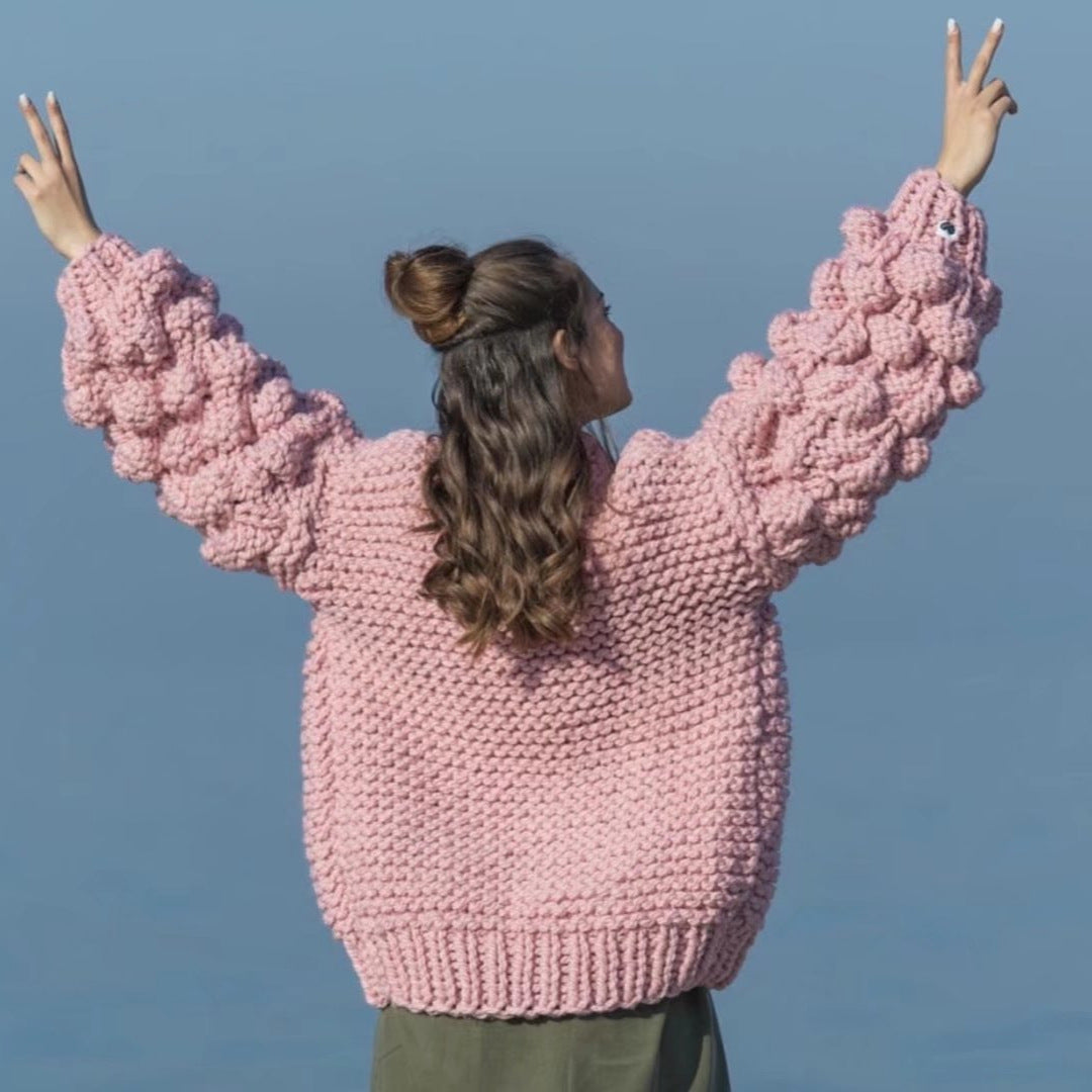 Damen Grob gestrickter Oversized Cardigan mit voluminösen Ärmeln Drune