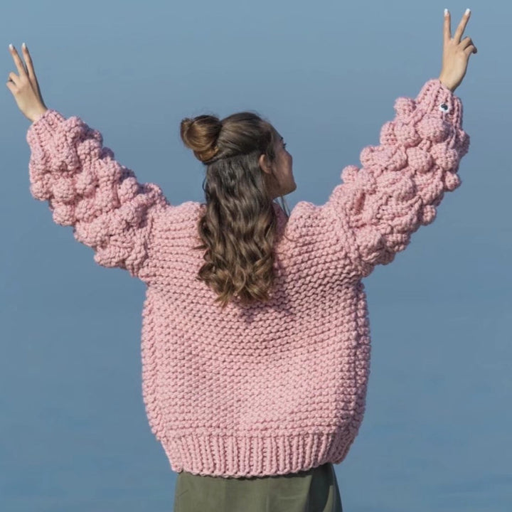Damen Grob gestrickter Oversized Cardigan mit voluminösen Ärmeln Drune