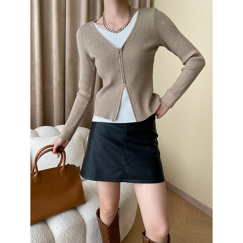 Damen Strickjacke mit kontrastierendem Reißverschluss Drune