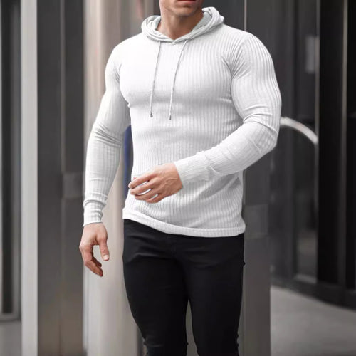 Herren eng anliegendes Rippstrick-Kapuzenlongsleeve mit Slim-Fit und Elastikanteil Drune