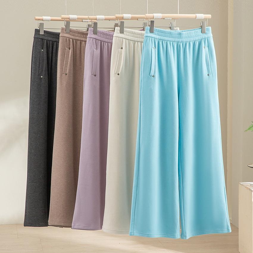 Damen Weite Satin-Loungehose mit elastischem Bund und Eingrifftaschen Drune