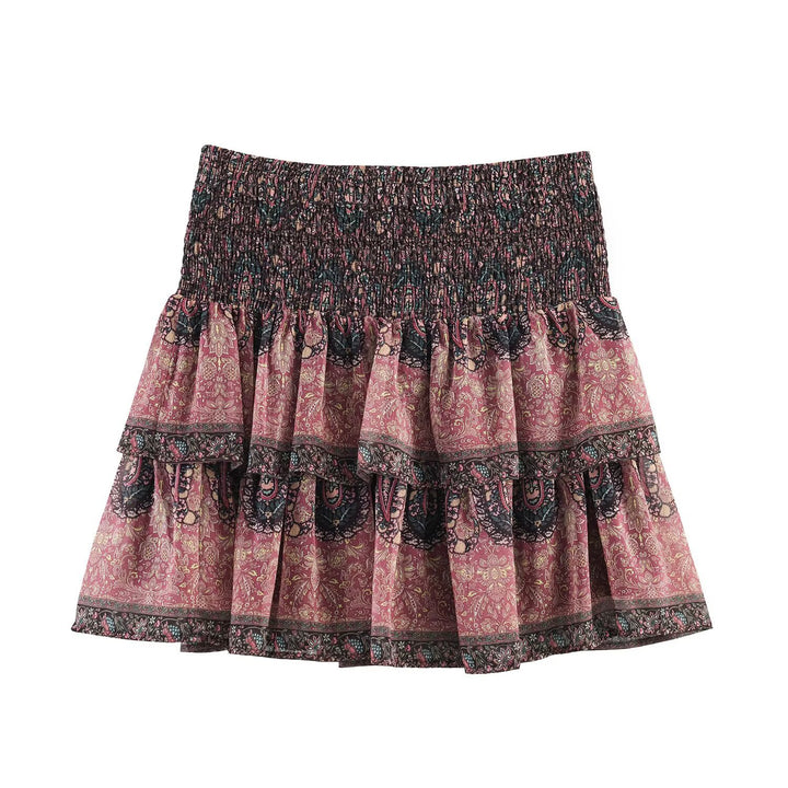 Damen Volantrock mit buntem Paisleymuster und elastischem Bund Drune