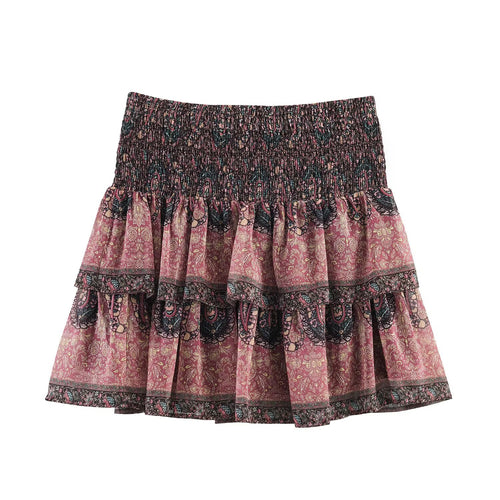Damen Volantrock mit buntem Paisleymuster und elastischem Bund Drune