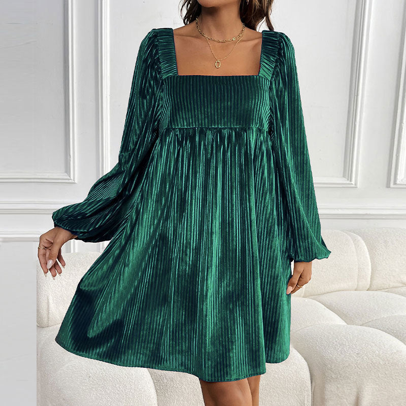 Damen Lässiges Maxikleid mit quadratischem Ausschnitt und Puffärmeln Drune