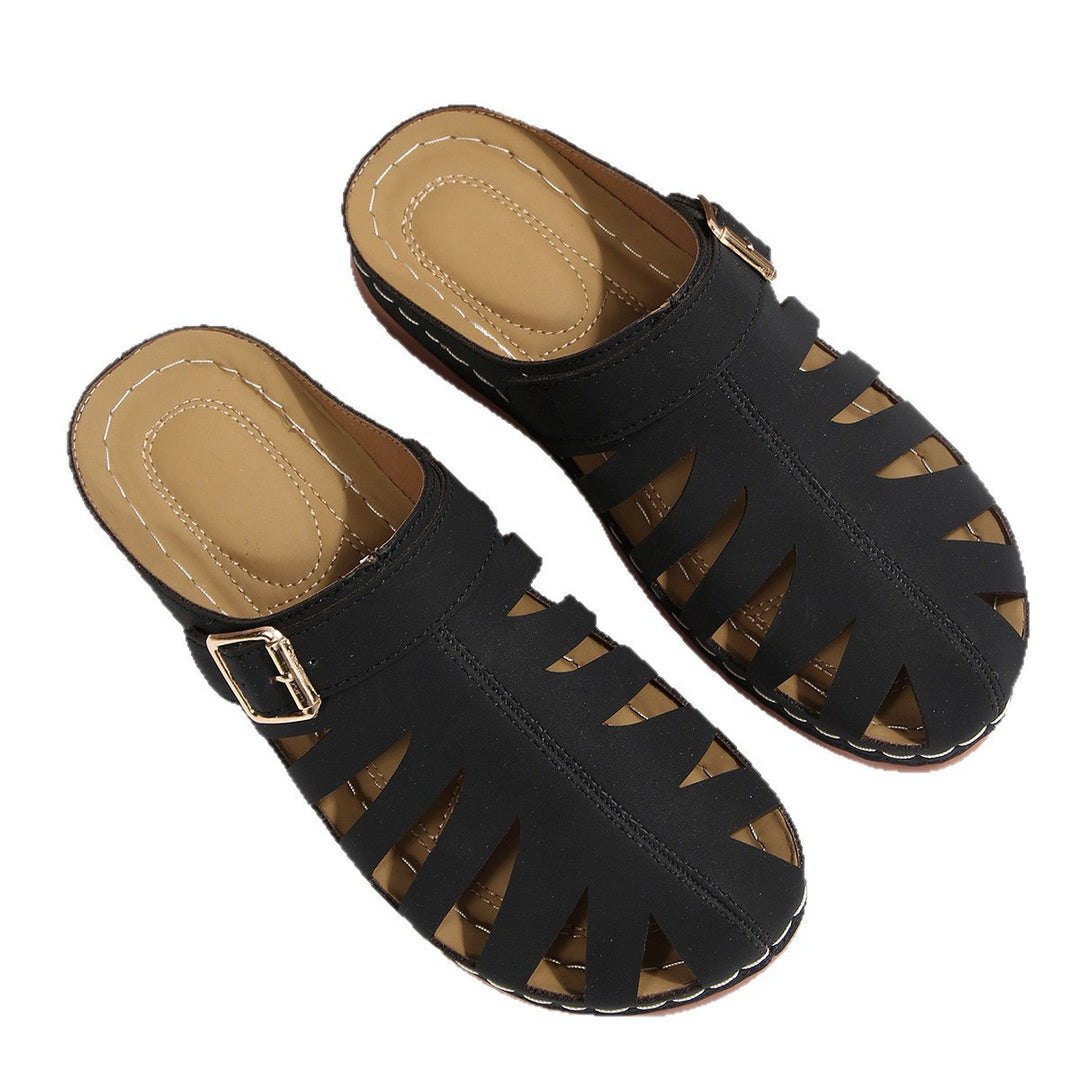 Damen Geschlossene Riemen-Pantoletten mit Cut-Outs und verstellbarer Schnalle Drune