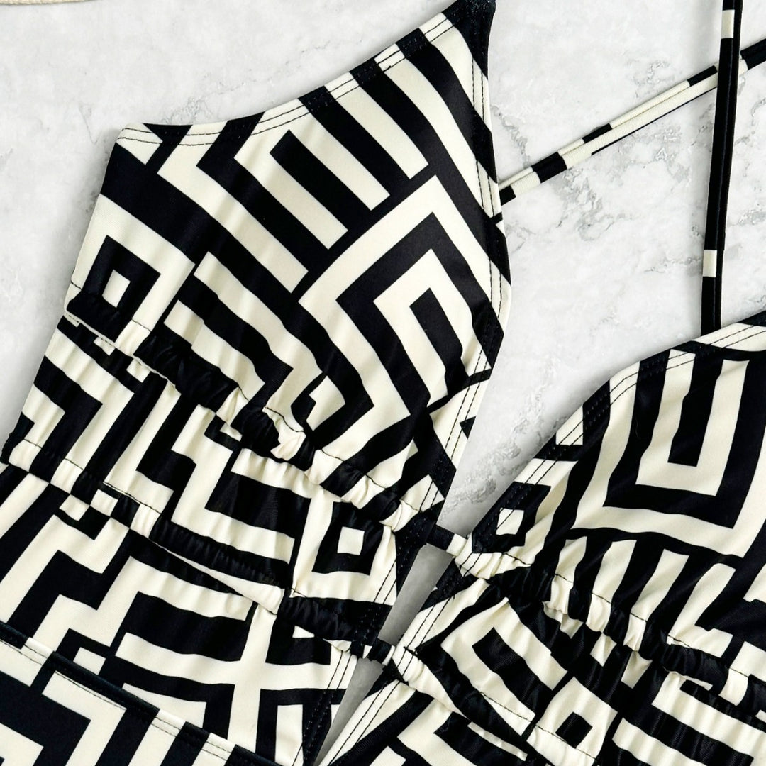 Damen Einteiliger Badeanzug mit geometrischem Muster Drune