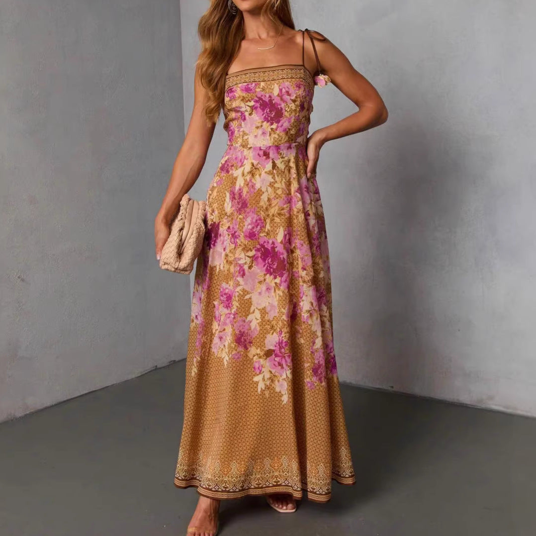 Damen Maxikleid im eleganten Blütenprint mit schulterfreien Trägern Drune