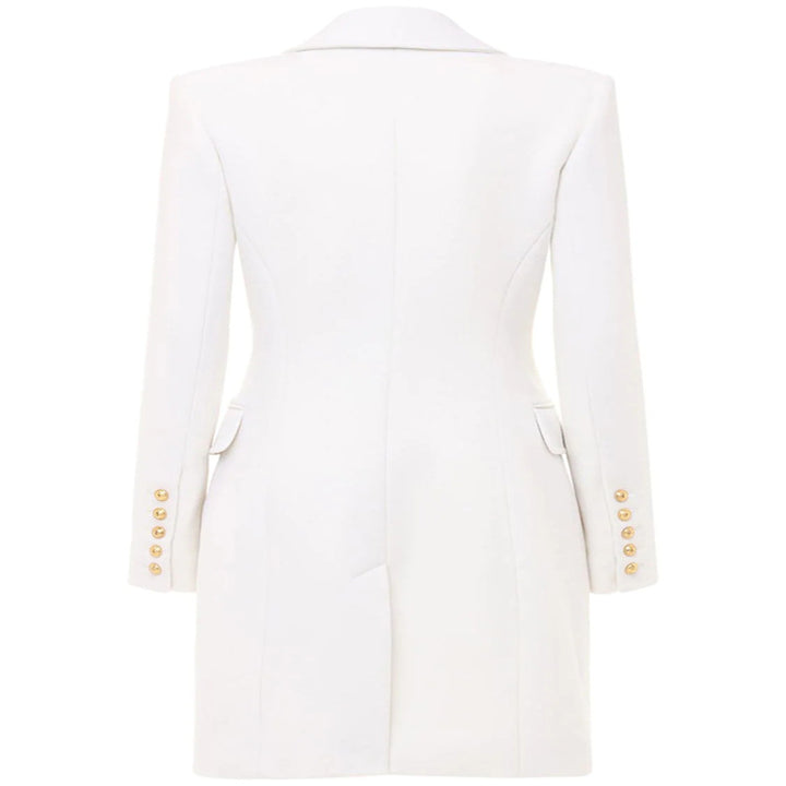 Damen Schmalgeschnittener Zweireihiger Wollmix-Longcoat mit markanter Schulter und goldenen Zierrundknöpfen Drune