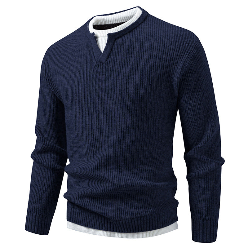 Herren Gerippter Strickpullover mit V-Notch und Lagenlook Drune