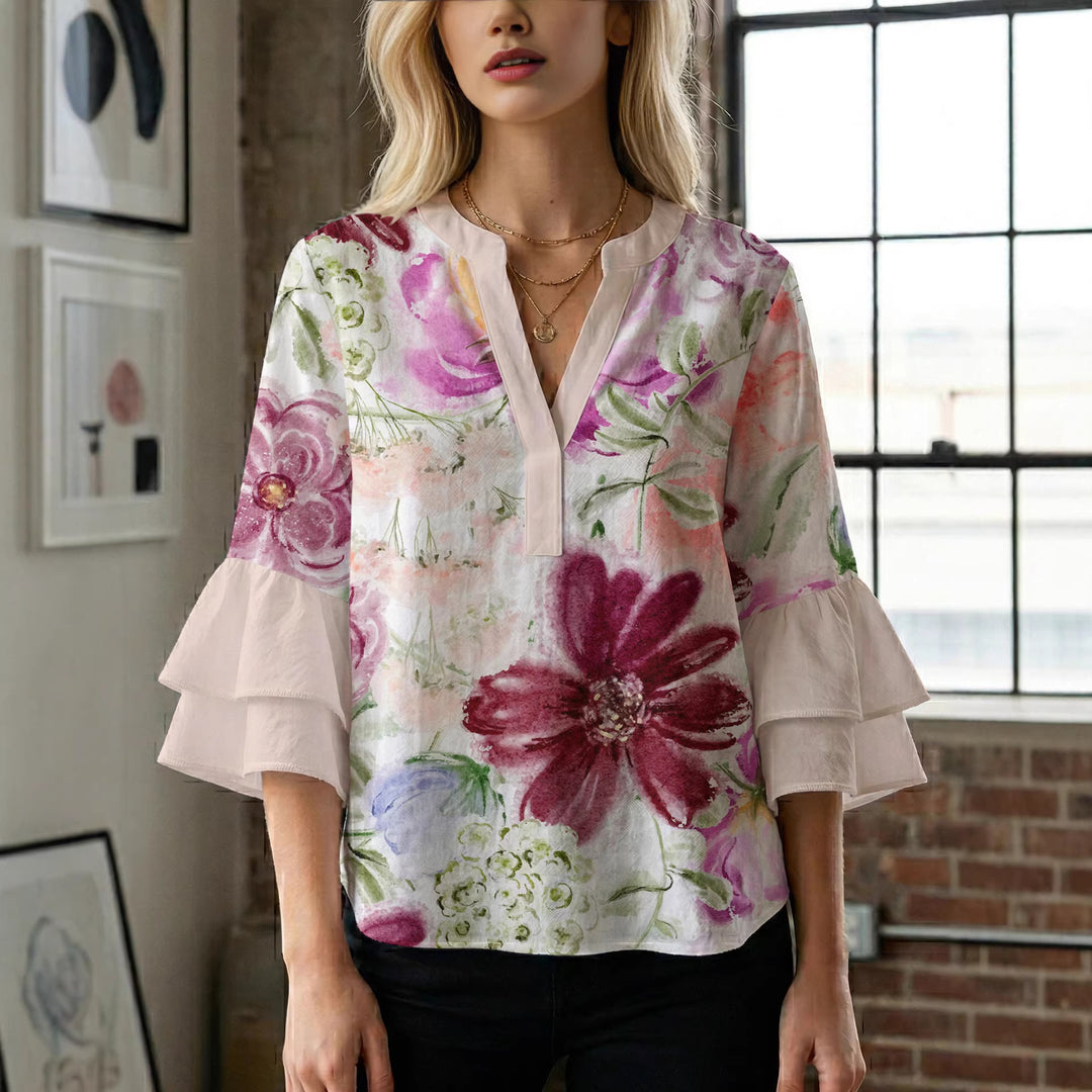 Damen Bluse mit voluminösen Ärmeln und floralem Design Drune