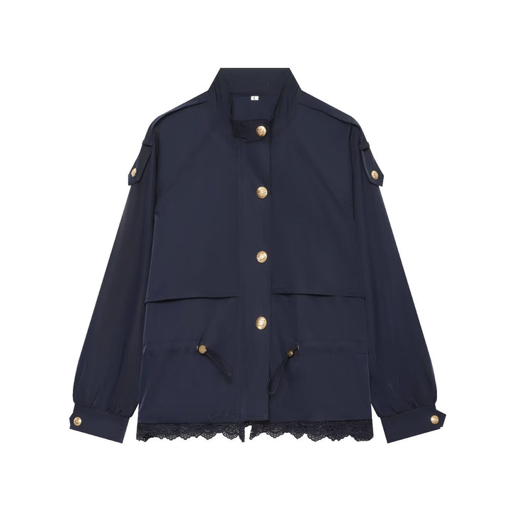 Damen leichte Parka-Jacke mit Kordelzug und Spitzensaum Drune