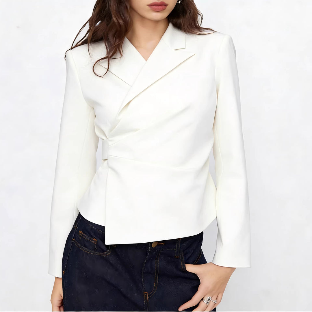 Damen Taillierter Wickel-Blazer mit drapierter Peplum-Silhouette Drune