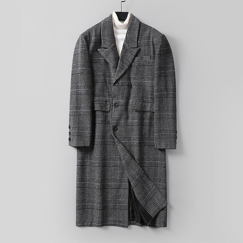 Herren Karierter Longcoat aus Wollmix mit klassischem Revers und geradem Schnitt Drune
