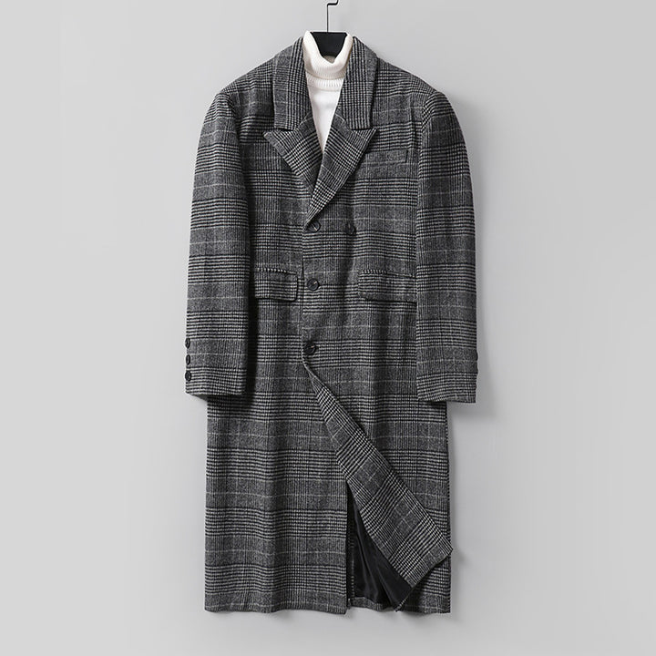 Herren Karierter Longcoat aus Wollmix mit klassischem Revers und geradem Schnitt Drune