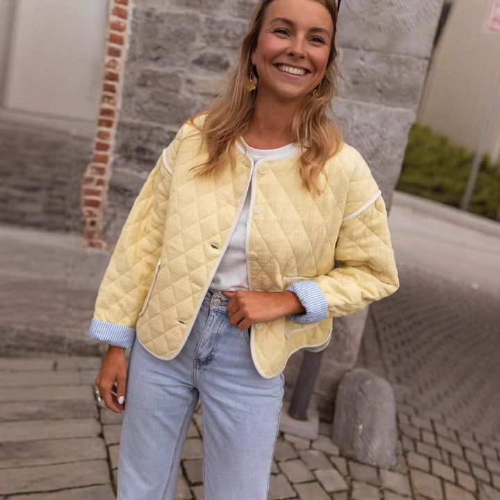 Damen gesteppte Kurzjacke mit Diamantstepp, kontrastierter Paspel und abgerundetem Saum Drune