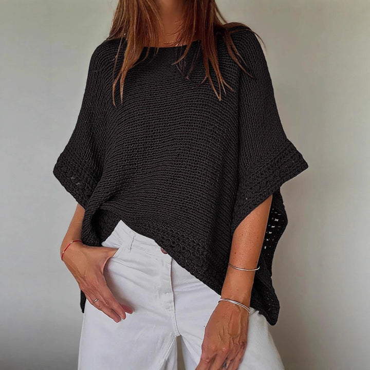 Damen Leichtes Oversize Strickponcho mit Häkelkante Drune
