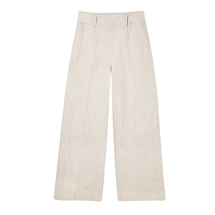 Damen Hochtaillierte Leinenhose mit weitem Bein, Bügelfalte und Gürtelschlaufen Drune