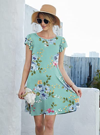 Damen Sommerliches Blumenkleid mit Rüschendetails und schwingendem Rock Drune