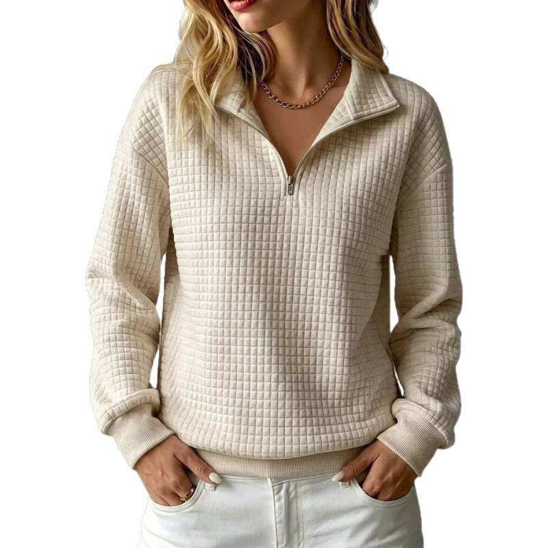 Damen Stepp-Sweatshirt mit halbem Reißverschluss und Kachelstruktur Drune