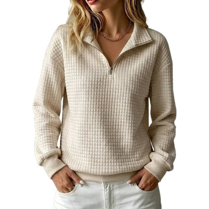 Damen Stepp-Sweatshirt mit halbem Reißverschluss und Kachelstruktur Drune