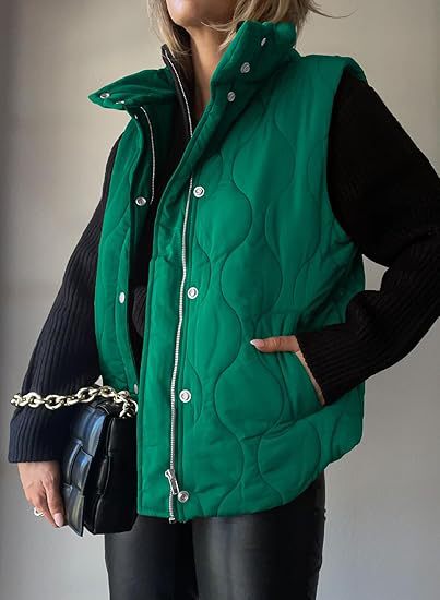 Damen gesteppte Weste mit Stehkragen, zweiwege-Reißverschluss und Eingrifftaschen Drune