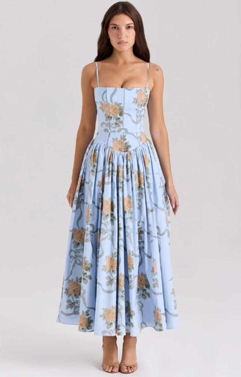 Damen nan tailliertes Maxikleid mit Korsettoberteil und feinen Spaghettiträgern Drune