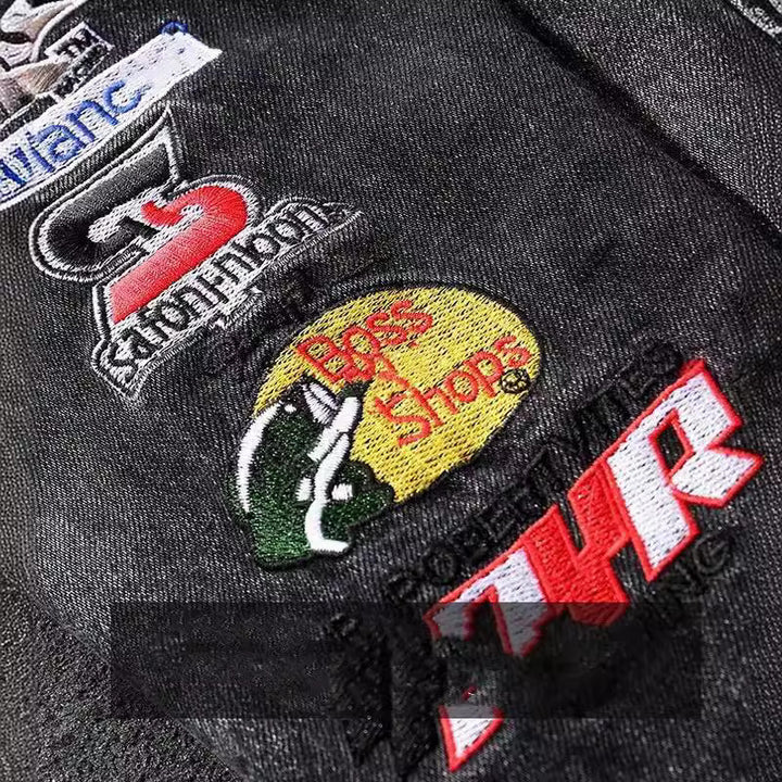 Herren Modische Jeansjacke mit kreativen Stickereien Drune
