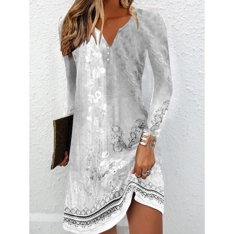 Damen Freizeitkleid mit floralem Design und V-Ausschnitt Drune