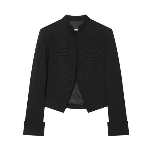 Damen Kurzgeschnittener Militärblazer mit ornamentalem Kordelbesatz und Stehkragen Drune