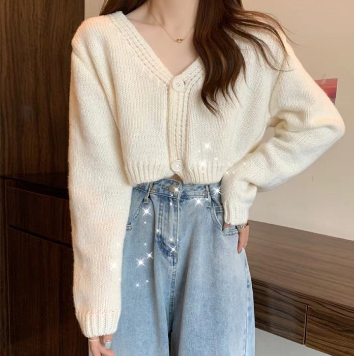 Damen komfortabler Strickcardigan mit V-Ausschnitt und Knopfdetail Drune