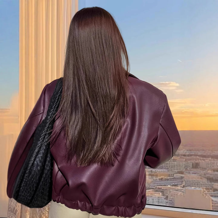 Damen moderne Bikerjacke mit glänzendem Kunstleder Drune