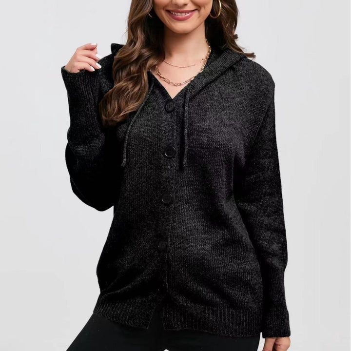 Damen Kuschelige Kapuzenjacke mit großen Knöpfen und lässigem Schnitt Drune