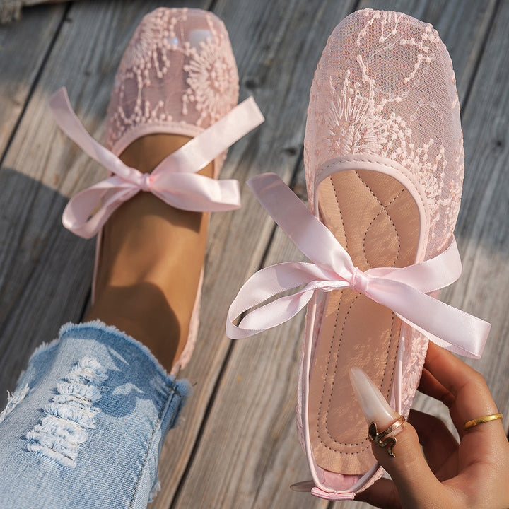 Damen Elegante Spitzenschuhe mit dekorativen Schleifen und funkelnden Akzenten Drune