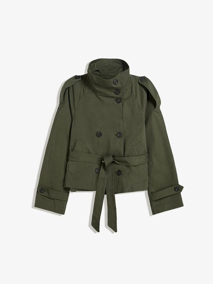 Damen modische Trenchjacke mit Taillengürtel und Stehkragen Drune