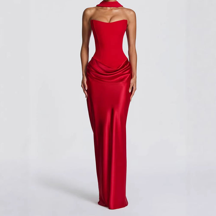 Damen Elegantes Langarm-Maxikleid mit raffinierten Drapierungen Drune