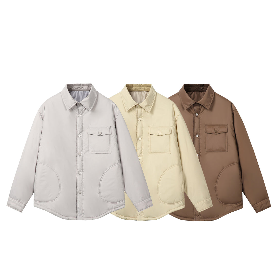 Unisex Kurz geschnittener Thermo‑Hemdblouson mit Hemdkragen und Pattentasche Drune