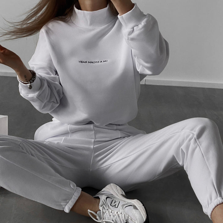 Damen Oversize-Lounge-Set mit Stehkragen und elastischer High-Waist-Jogginghose Drune
