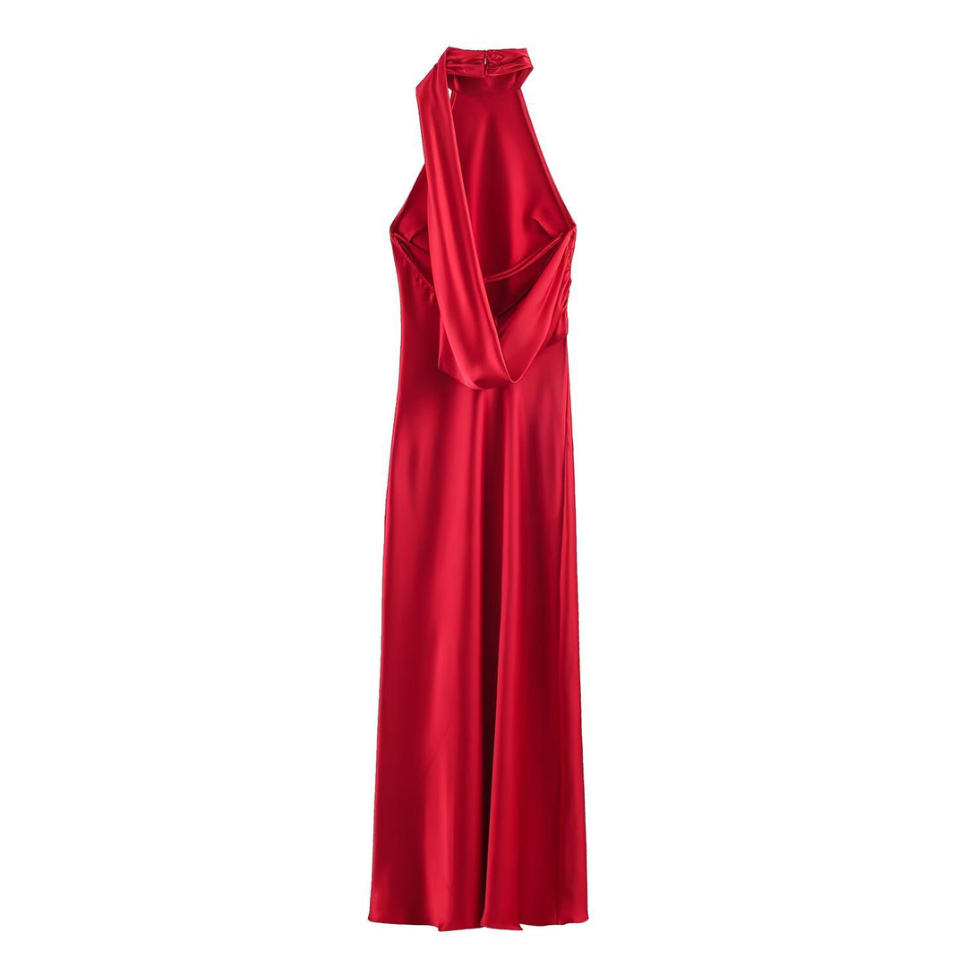 Damen Lange Abendrobe mit elegantem Kragen und Spitzenakzenten Drune