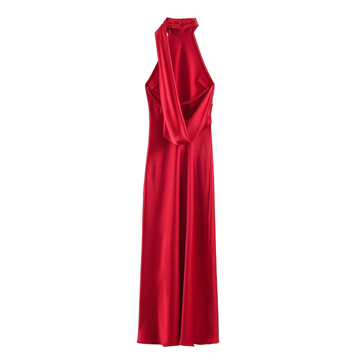 Damen Lange Abendrobe mit elegantem Kragen und Spitzenakzenten Drune