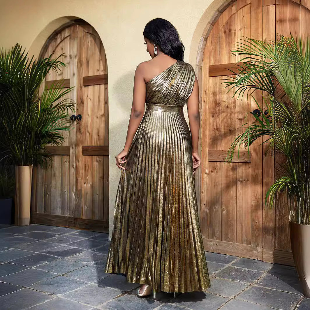 Damen plissiertes Abendkleid mit schimmerndem Oberteil Drune
