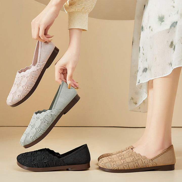 Damen nan gestrickter Komfort-Ballerina-Slipper mit elastischem Einstieg, geformter Polstersohle und rutschfester Flexlaufsohle Drune