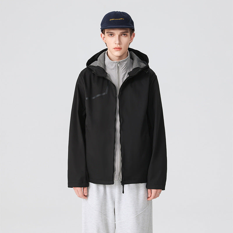 Herren Technische Softshelljacke mit verstellbarer Kapuze und winddichter Membran Drune