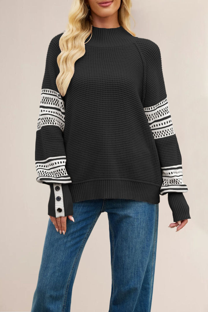 Damen Großer Strickpullover mit Stehkragen und Details von Drune