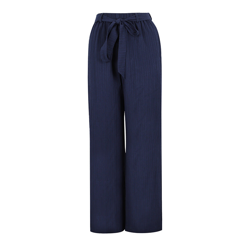 Damen Weite Plissee-Hose mit Bindeband und elastischem Bund Drune