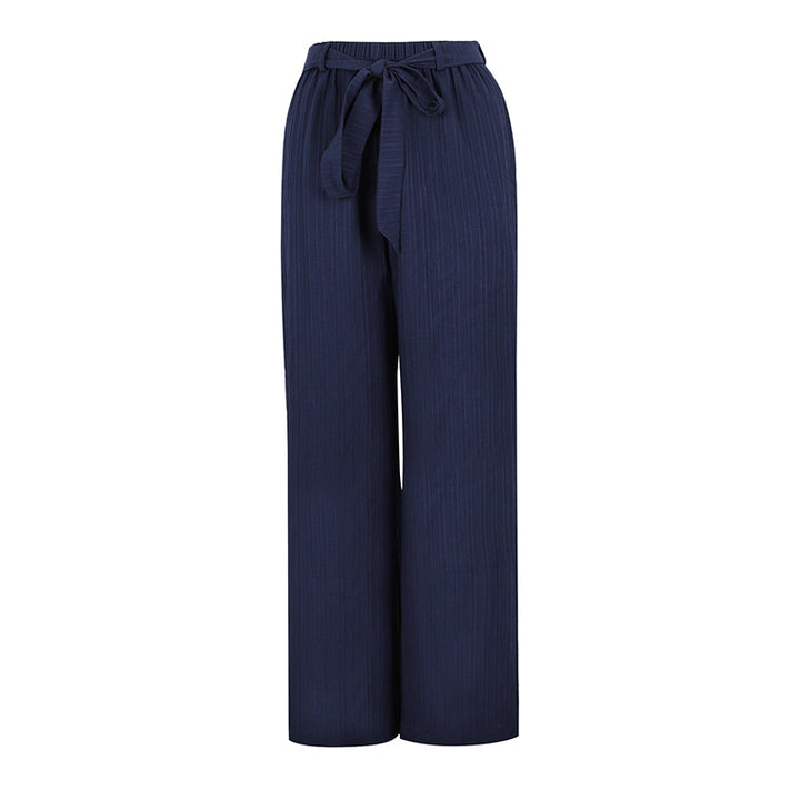 Damen Weite Plissee-Hose mit Bindeband und elastischem Bund Drune