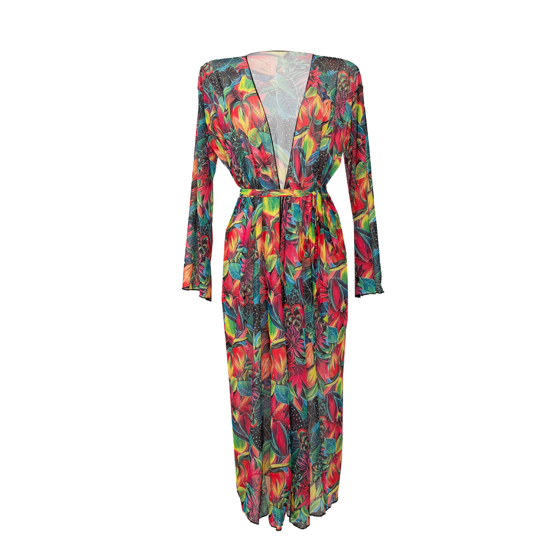 Damen Transparenter Strandkimono mit floralen Mustern Drune